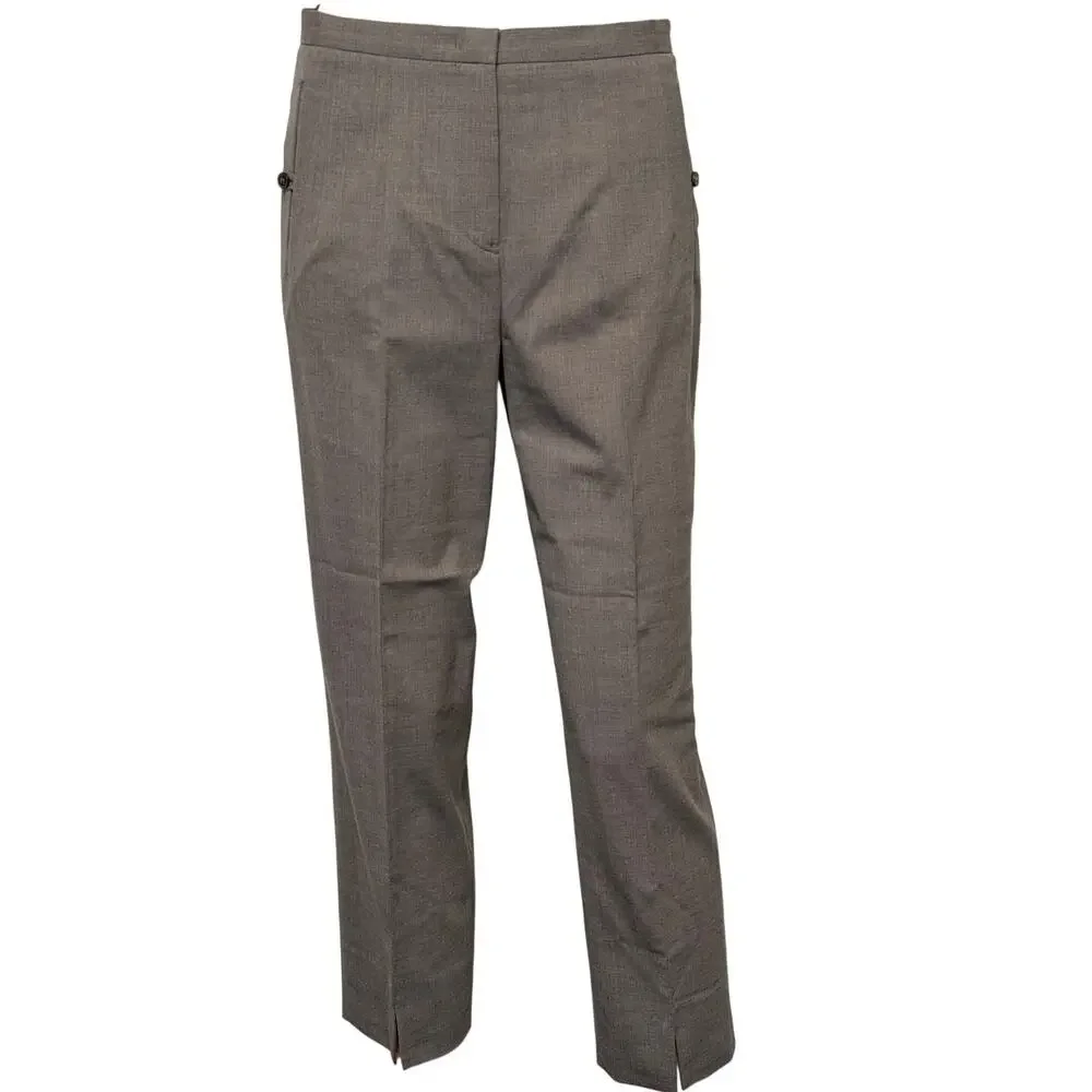 Jil Sander Grey Virgin Wool Tailored Trousers size US 4 Ankle Front Hem Slit